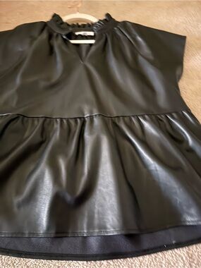 THML Black Faux Leather Peplum Blouse